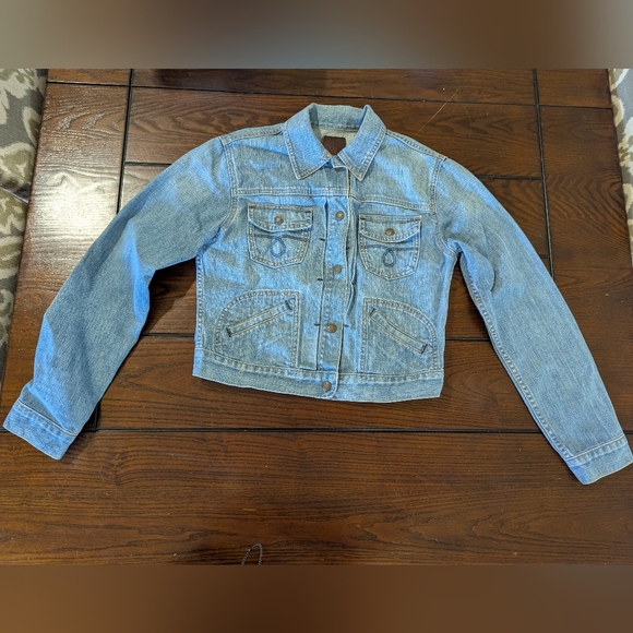 Hand-painted Howls Moving Castle Romantic Scene Lucky Brand Denim Jacket sz M - Picture 3 of 12